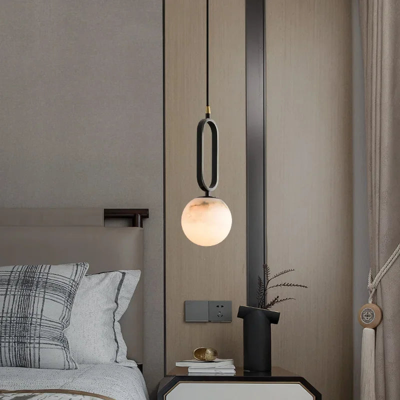 Natuurstenen Marmeren Hanglamp – Luxe Scandinavische Verlichting met Koperen Details | Sansoti