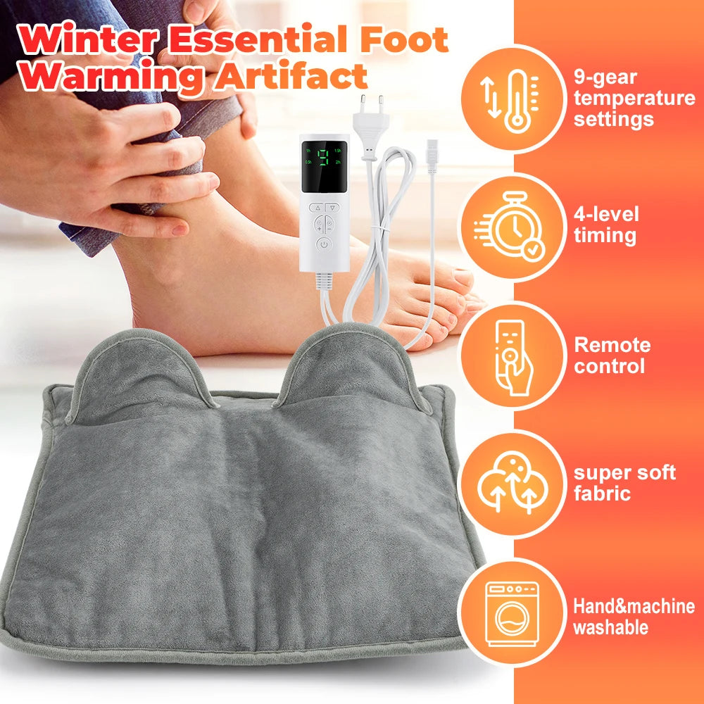 Electric Heating Mat 40×40 cm Gray Washable 9 Temperature Settings Foot Warmer Home Office Warm Comfort | Sansoti