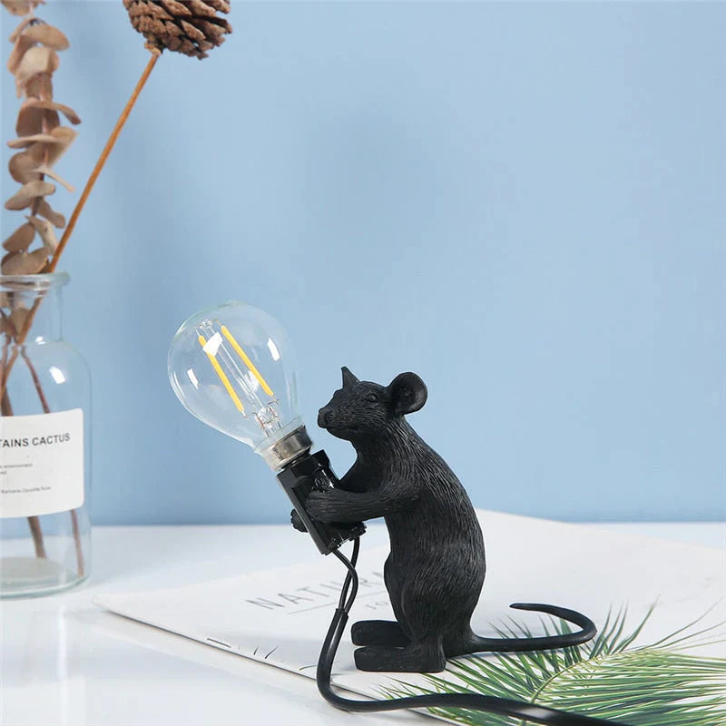 Decorative Mouse Lamp Resin LED Lighting Sitting or Lying White Gold Black Table and Nightstand Lamp for Living Room Bedroom Kids Room | Sansoti