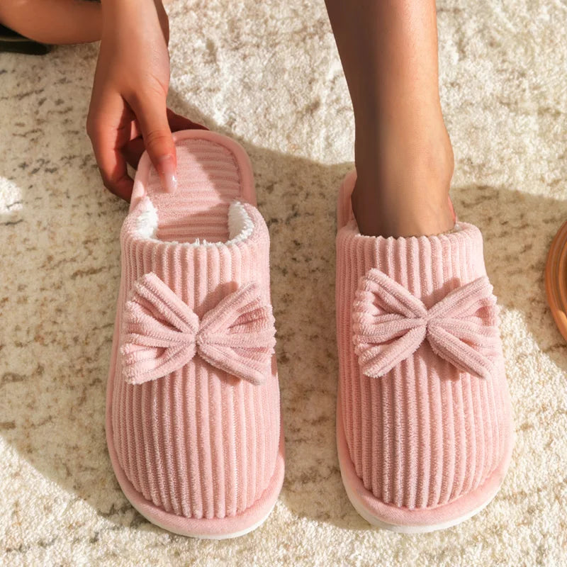 Dames Pantoffels met Strik - Zachte Huisslippers voor Koude Dagen - Comfortabele Warme Binnenslippers | Sansoti