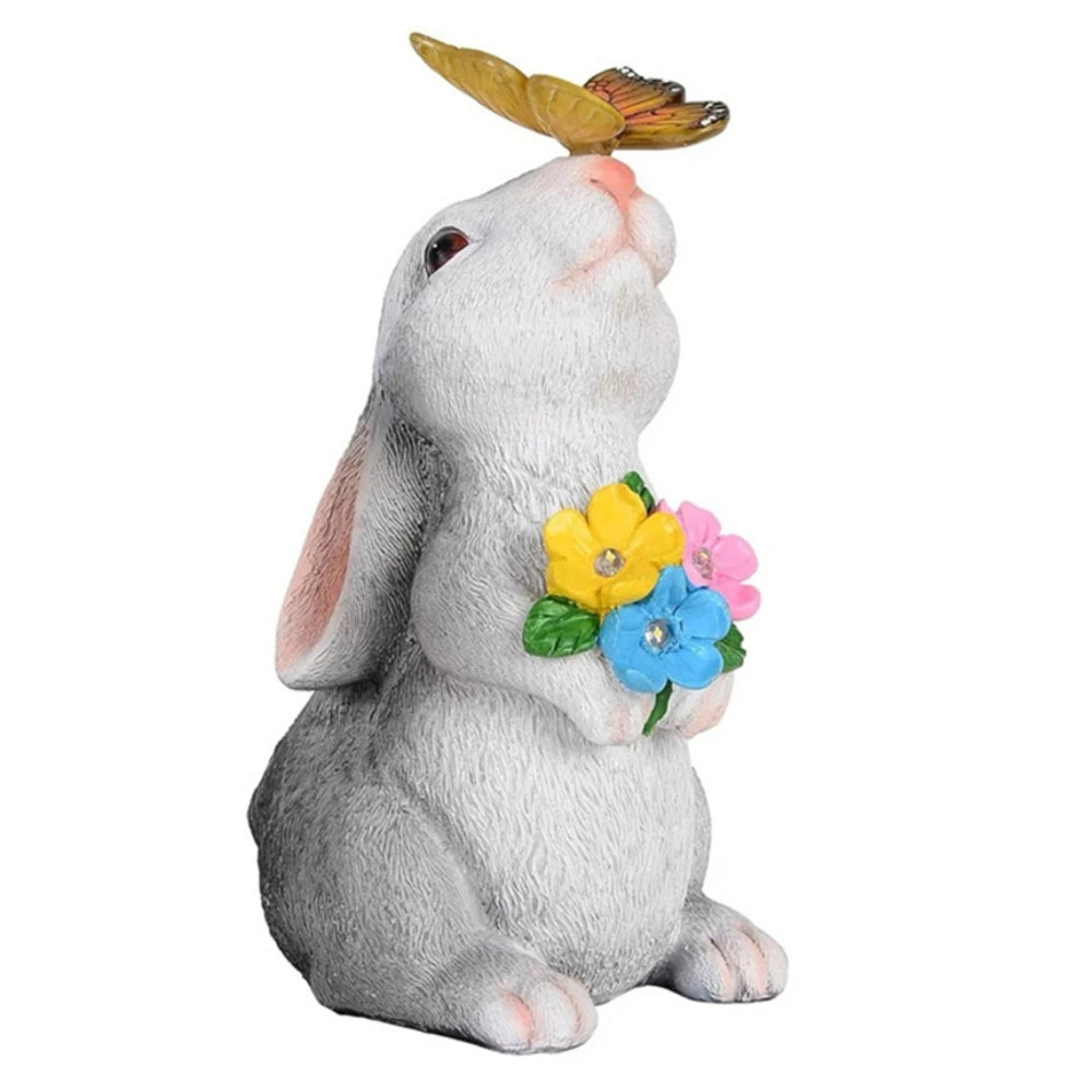 Figurine Lapin Énergie Solaire Résine 22,5cm LED Papillon Lampe Solaire Jardin Terrasse Pelouse Décoration Extérieure Pâques Cadeau | Restfield