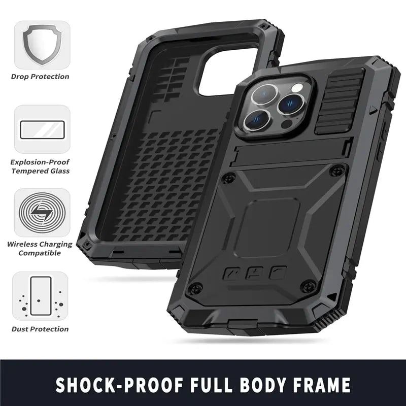 Metal iPhone Case 11 12 13 14 Series Shockproof Heavy Duty Rugged Protective Case Sturdy Bumper | Sansoti