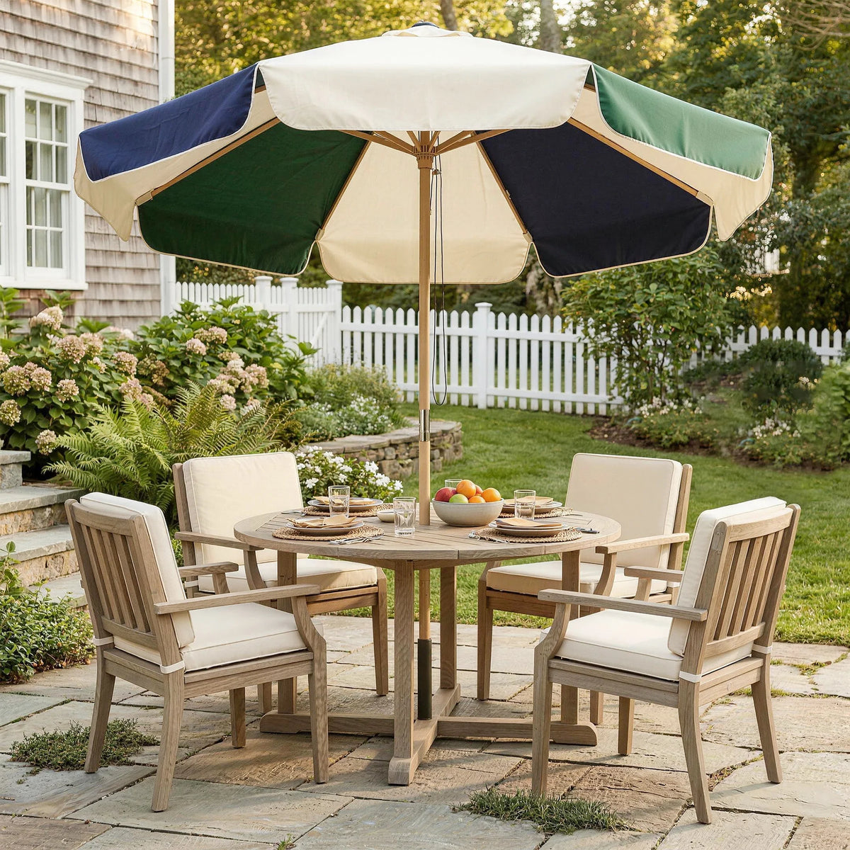 Parasol de jardin Ø230cm bicolore vert foncé crème UPF30+ système à poulie abri de terrasse plage jardin balcon | Sansoti