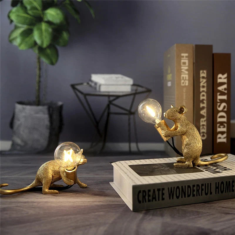 Decorative Mouse Lamp Resin LED Lighting Sitting or Lying White Gold Black Table and Nightstand Lamp for Living Room Bedroom Kids Room | Sansoti