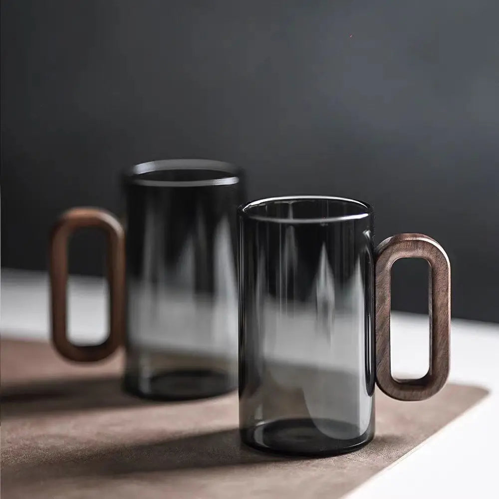 Glazen Mok met Houten Handvat 350ml – Borosilikaatglas voor Thee, Koffie en Sap | Sansoti