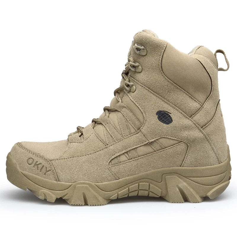 High-Top Men's Hiking Shoes Waterproof Canvas Outdoor Boots Platform Sole Split Leather Climbing Shoes Outdoor | Sansoti