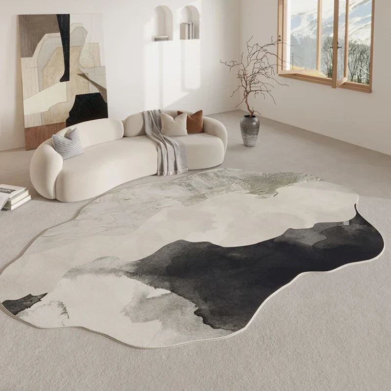 Tapis doux à forme organique, dessous antidérapant, polyester, intérieur moderne, salon, chambre | Sansoti