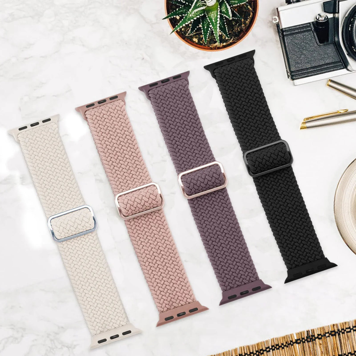 Elastisch gevlochten nylon smartwatch-bandje, 38–49 mm, verstelbaar en ademend, sportband voor Apple Watch | Sansoti