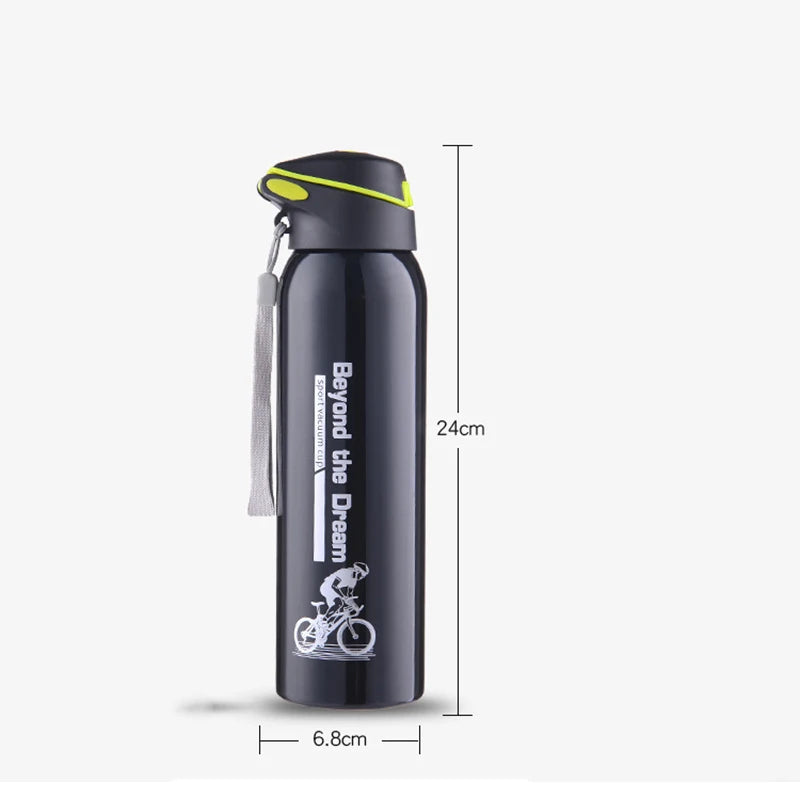 Gourde thermos pour vélo 500ml à double paroi en acier inoxydable, bouchon sport, cordon de transport, isolation et maintien de la température | Sansoti