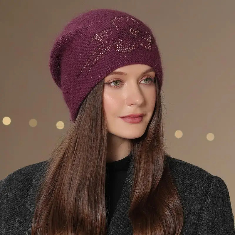 Gebreide Wintermuts Dames met Bloem Decoratie Warme Beanie Streetwear Casual Hoofdbedekking Winteraccessoire | Sansoti