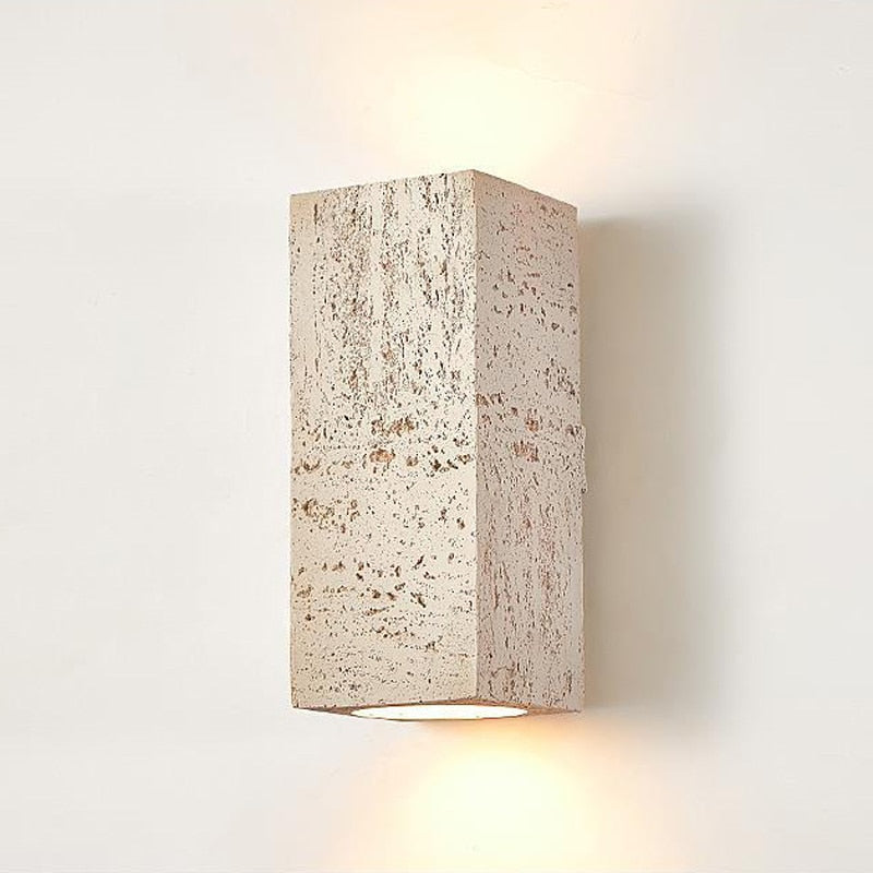 15:24 Japandi Wandlamp Travertijn Look Cement Rechthoek Warm Licht Woonkamer Slaapkamer | Sansoti