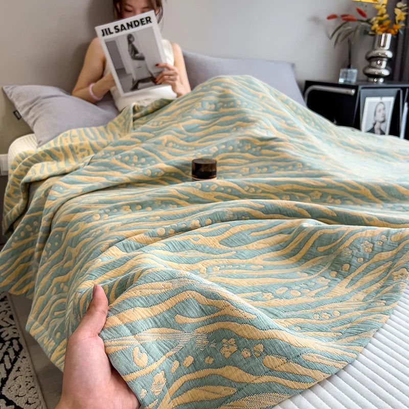 Three-Layer Muslin Throw Pure Cotton Breathable Soft Striped Blanket Living Room Bedroom Sofa Decorative | Sansoti