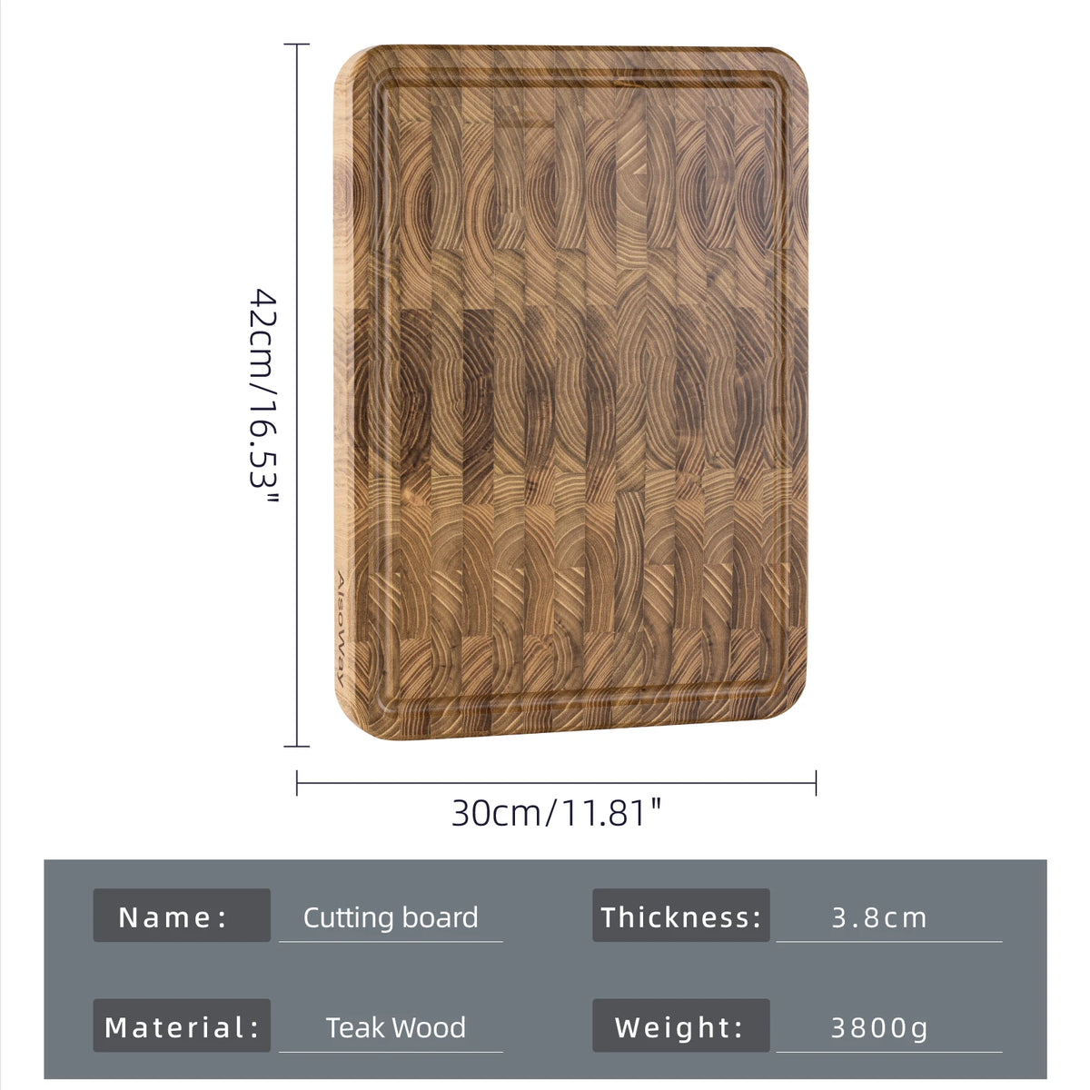 Planche à découper rectangulaire en bois avec rainure à jus et poignées pour hacher professionnellement la viande et les légumes en cuisine | Sansoti