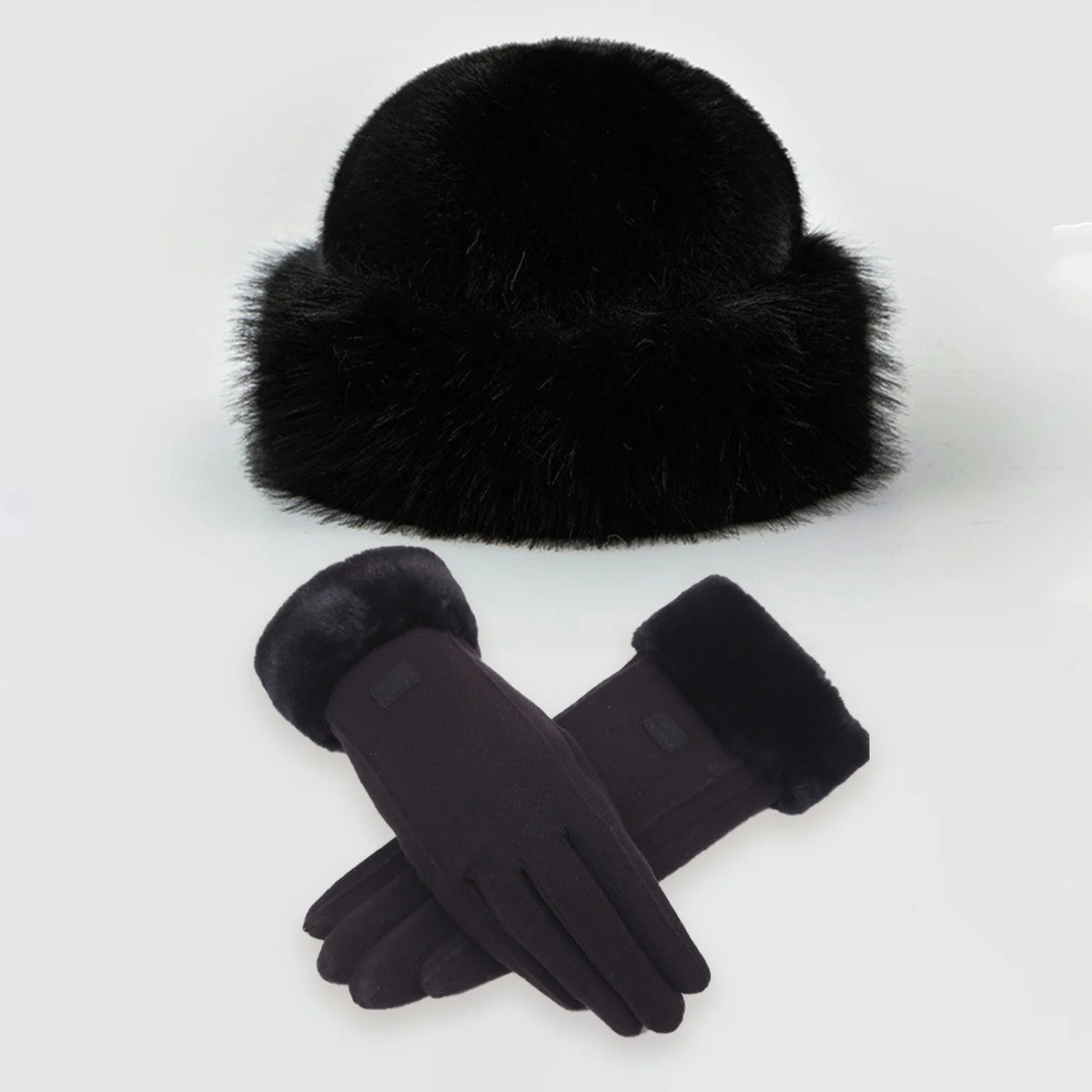 Plush Winter Set Hat and Gloves Women Men Thick Fleece Beanie Dusty Pink Black White Warm Winter Ski Hat | Sansoti