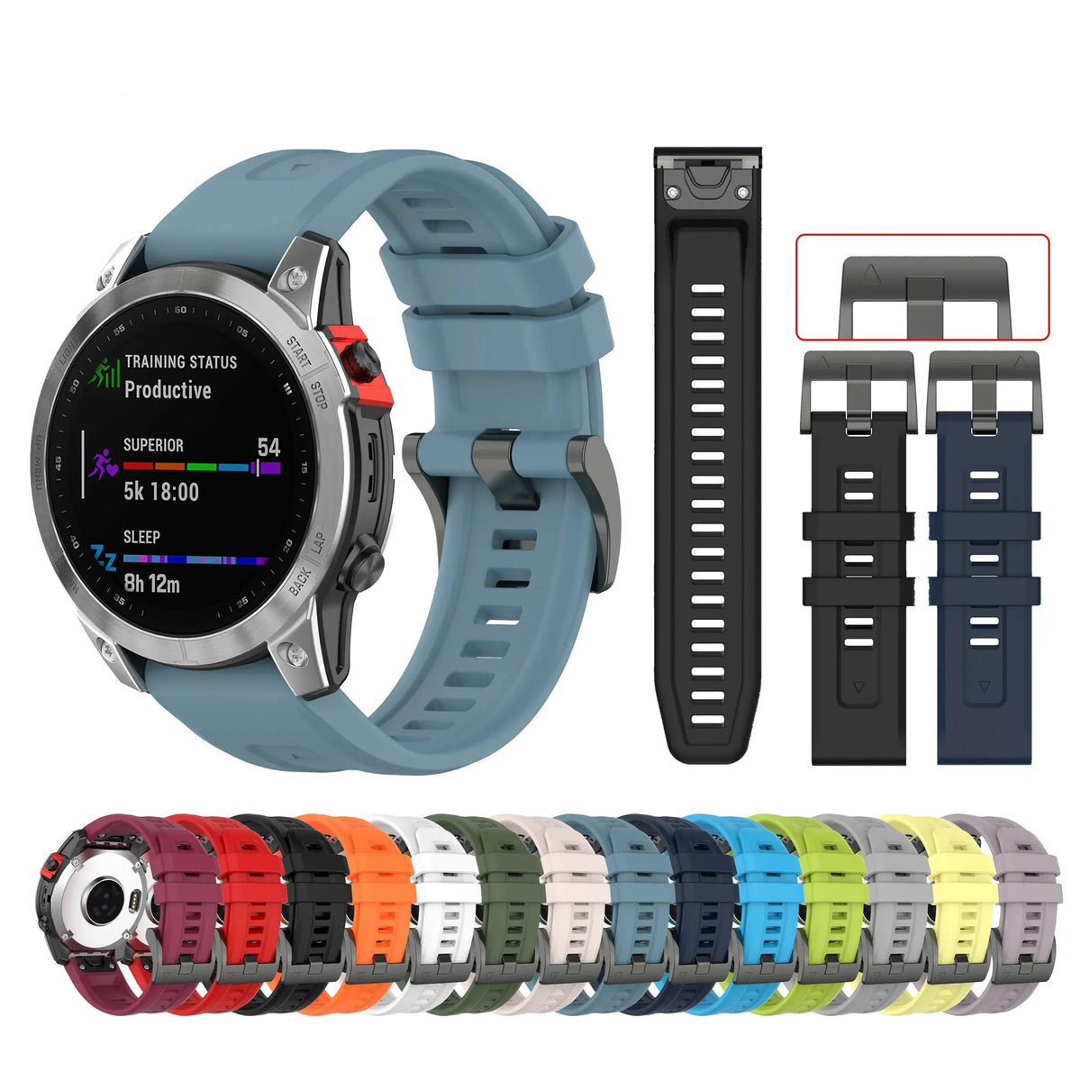 Siliconen Smartwatch Band 20mm 22mm 26mm Verstelbaar Sporthorloge Polsband Vervangingsbandje Comfortabel | Sansoti