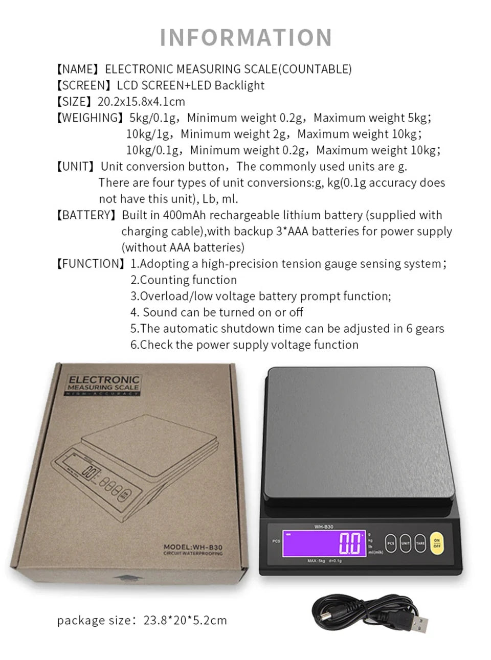 Digitale Keukenweegschaal RVS Waterdicht 10kg Precisie Bakken Koken Portioneren Oplaadbaar LCD Display | Sansoti