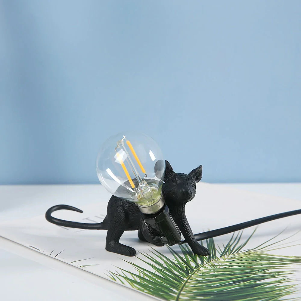 Decorative Mouse Lamp Resin LED Lighting Sitting or Lying White Gold Black Table and Nightstand Lamp for Living Room Bedroom Kids Room | Sansoti