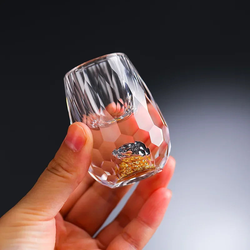 Japans Shotglas met Goudfolie Dubbele Bodem 15ml Premium Kristalglas Sakebekertje Luxe Drankglas Wodka Likeur Thee Ceremonie Cadeau Gouden Accent Elegant Design | Sansoti