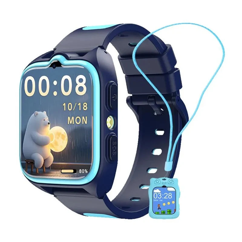 Children's smartwatch with GPS tracking, video calls, 4G, three-way positioning, flashlight, and water resistance | Sansoti