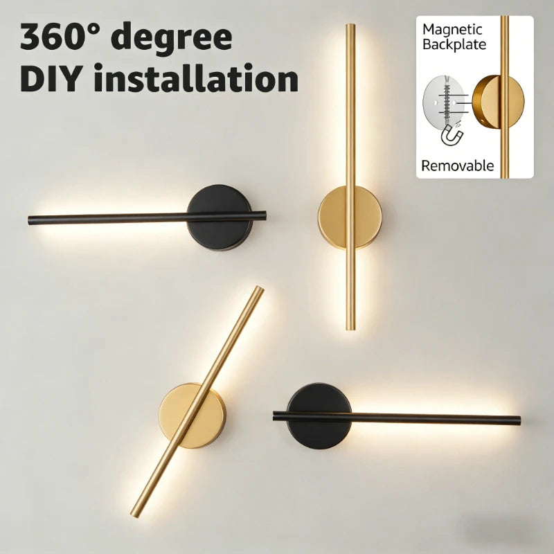 Draadloze Magnetische Wandlamp Zwart Goud 50cm Oplaadbaar LED Licht Woonkamer Slaapkamer Hal Verlichting | Sansoti