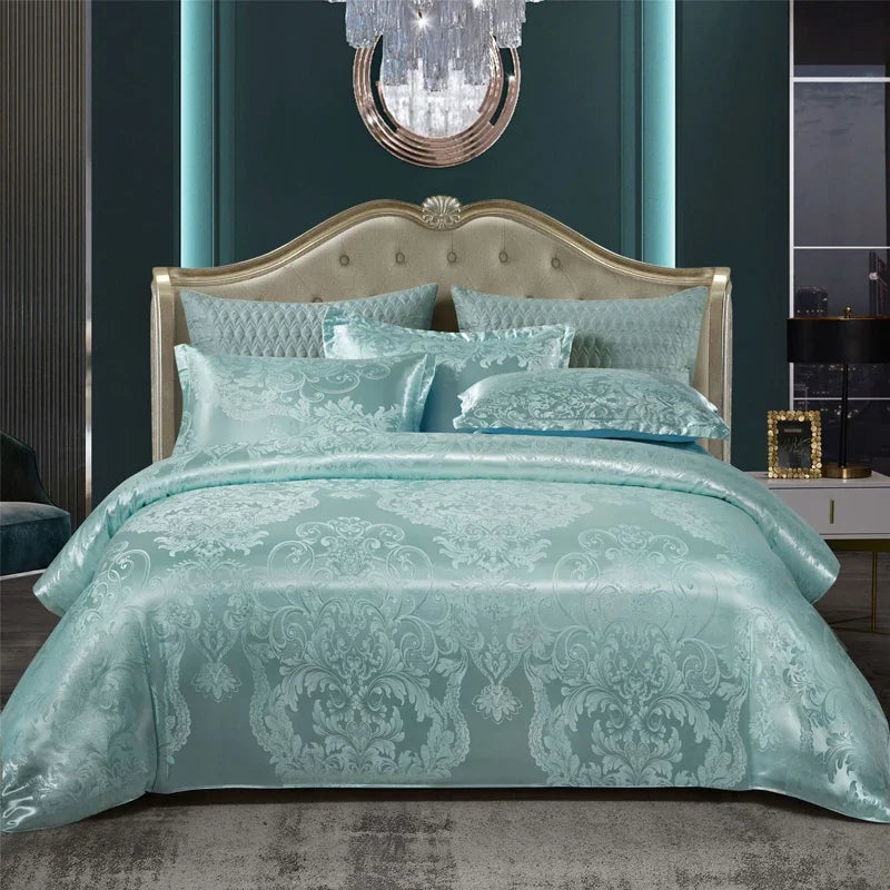 Satijnen Jacquard Dekbedovertrek Set 220x240 Tweepersoons Zomer Beddengoed Luxe Slaapkamer Dekbed Overtrekset | Sansoti