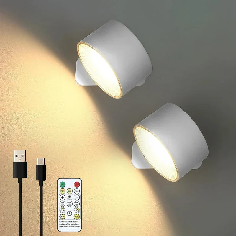 Applique murale magnétique rechargeable sans fil avec télécommande, pivotante à 360°, LED cylindrique à intensité variable, éclairage d’ambiance | Sansoti