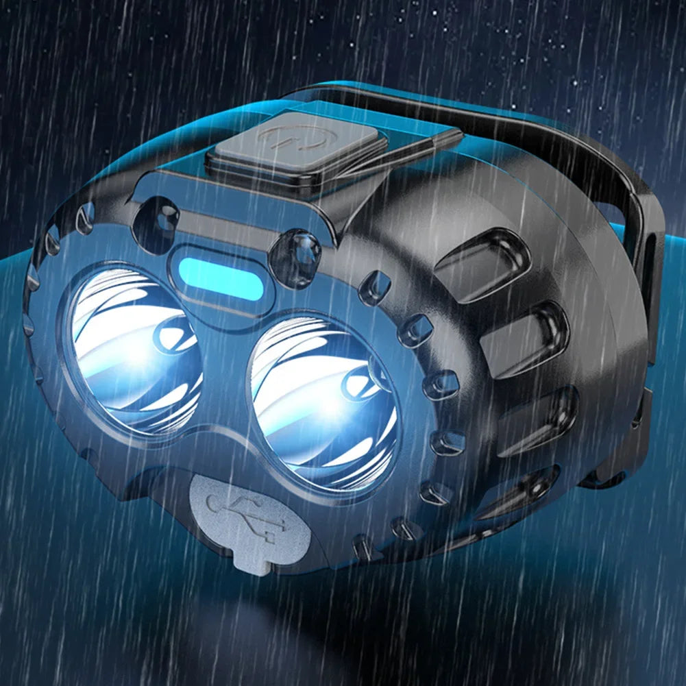 Lampe frontale rechargeable avec capteur de mouvement, 250 lumens, étanche aux éclaboussures IPX4, noire, pour la course à pied et le cyclisme en plein air | Sansoti