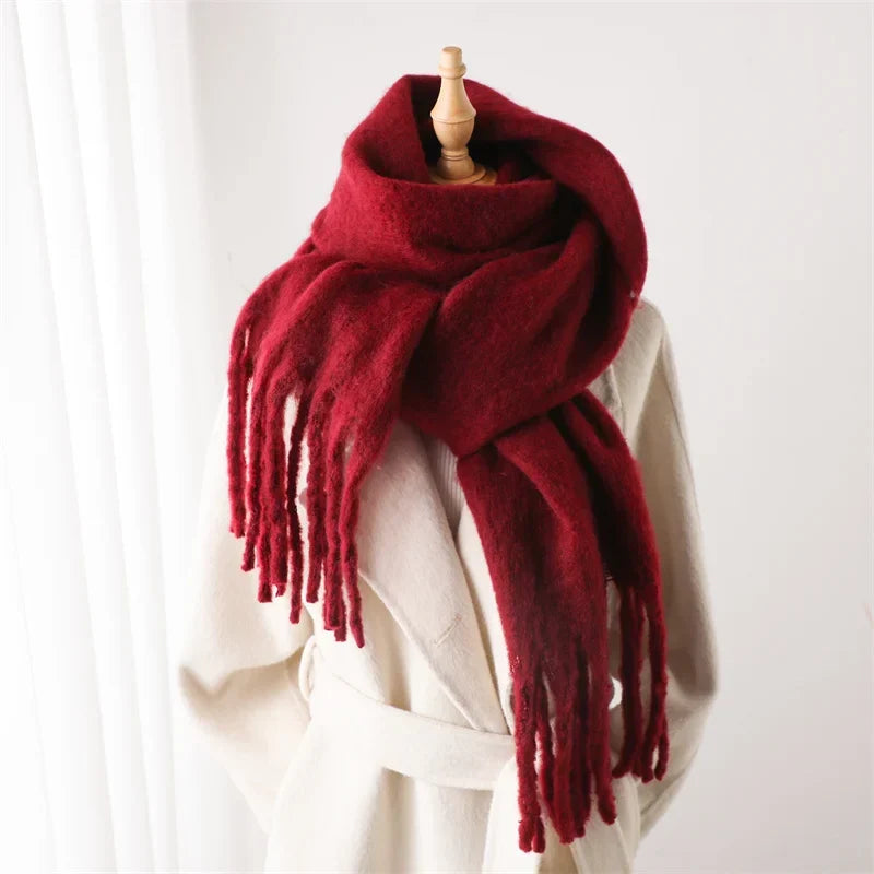 Luxe Wintersjaal met Grote Kwasten Dames 240x38cm Cashmere-Look Warme Halsdoek Stola voor Feestdagen Winter | Sansoti