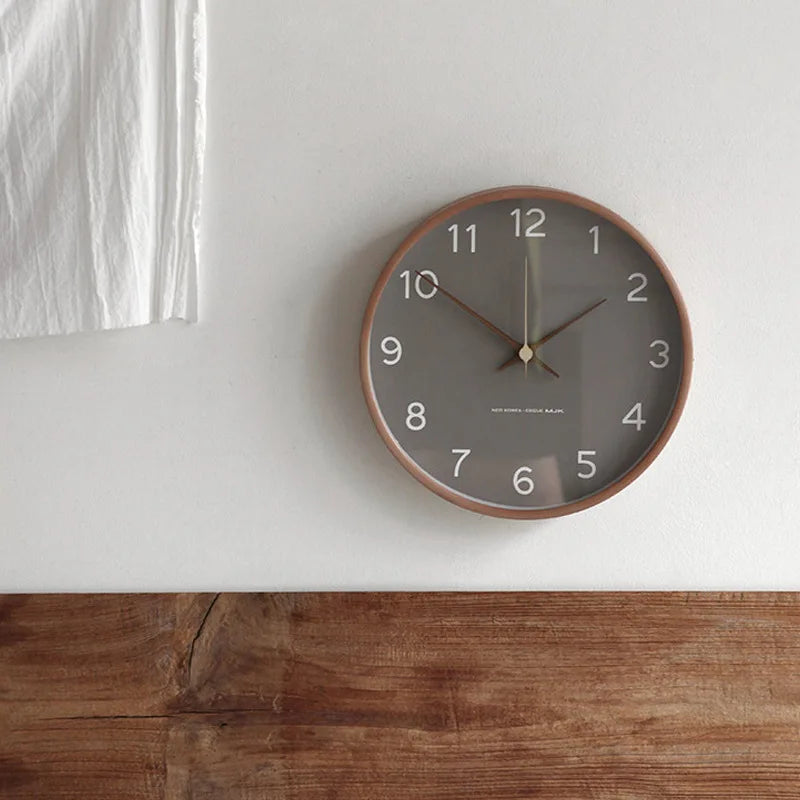 Wandklok Hout Glas Rond Tijdloos Modern Design Woonkamer Slaapkamer Kantoor 25 30 35 cm Scandinavisch | Sansoti