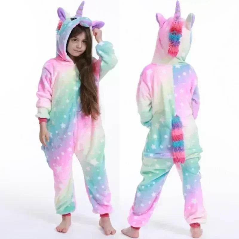 Unicorn Onesie Kind Fleece Regenboog Pyjama Met Capuchon Meisjes Huispak Verkleedpak Warm Zacht Comfortabel | Sansoti
