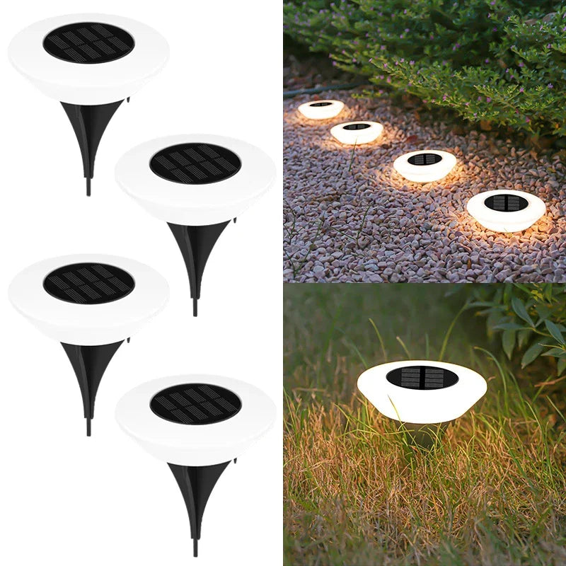 Solar Tuinverlichting 4-delig Set voor Paden en Borders Weervast LED Buitenlampen Automatisch Dag-Nacht Sensor Zwart | Sansoti