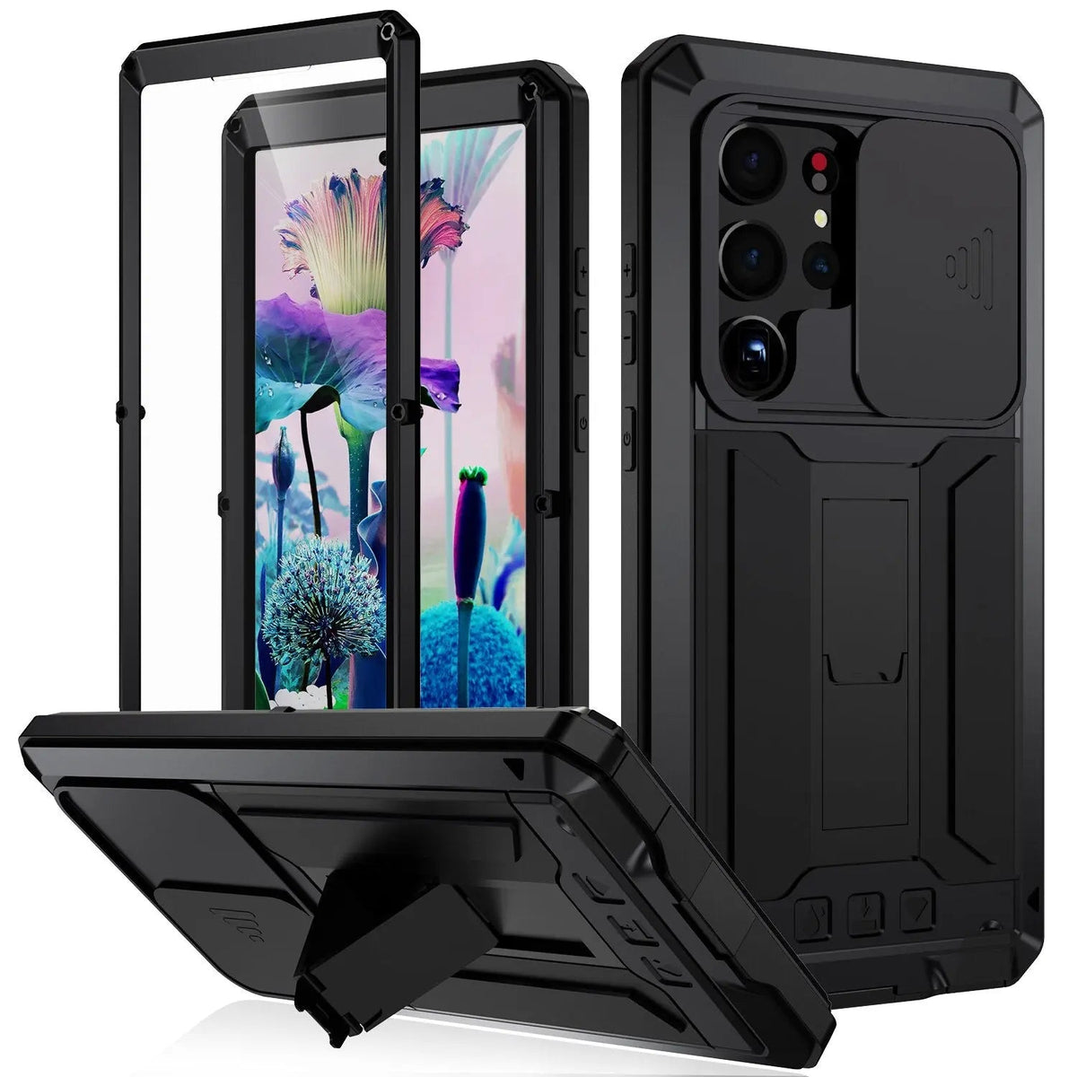 360° Aluminum TPU Shockproof Phone Case with Stand Kickstand Wireless Charging Protection | Sansoti