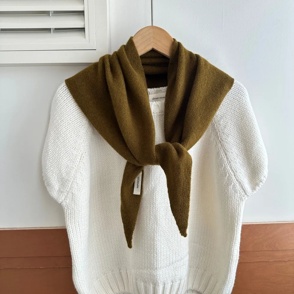 Knitted Wool Triangle Shawl 60x130 cm Winter Scarf for Women Solid Warm Headscarf Autumn Winter Accessory | Sansoti