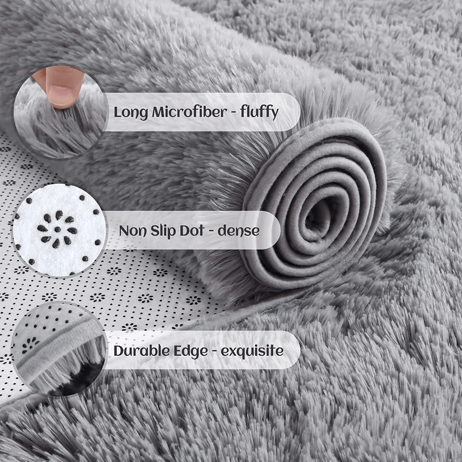 Fluffy Vloerkleed Microvezel Antislip Grijs Wit Bruin Slaapkamer Woonkamer Pluizig Tapijt Nachtkastje Shaggy Zacht | Sansoti