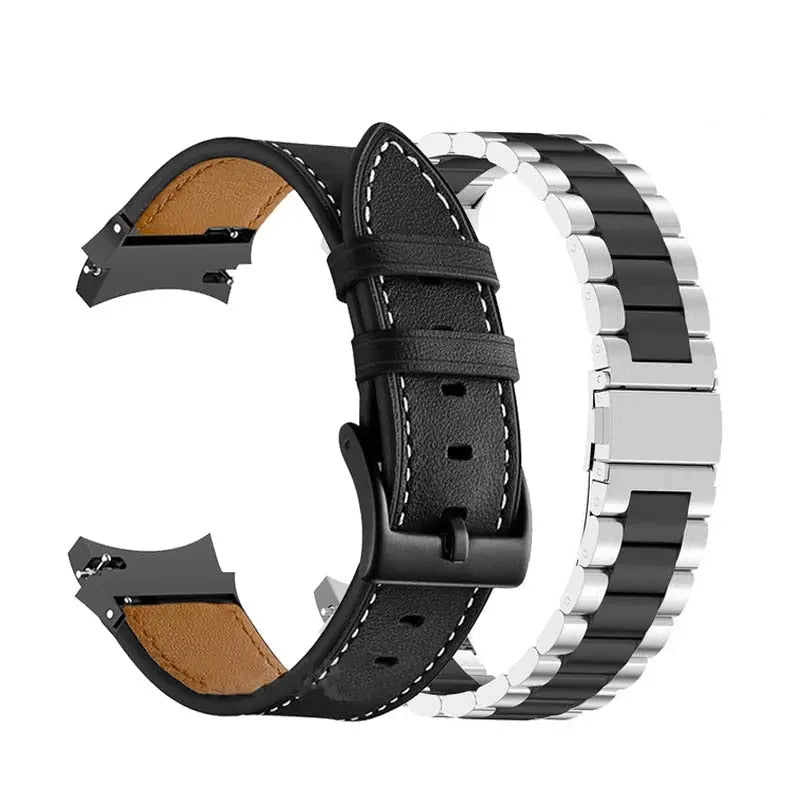 Premium Stainless Steel Leather Watch Band Galaxy Watch 5 40mm 44mm 45mm Pro Adjustable Replaceable Wristband | Sansoti