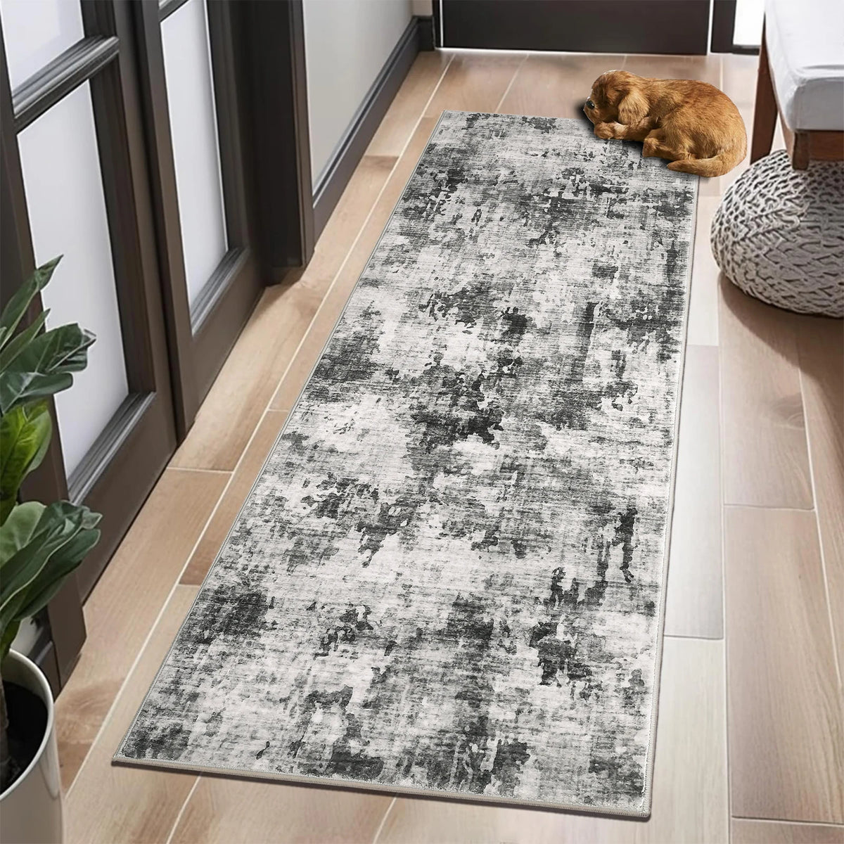 Tapis de couloir 60x230cm antidérapant en polyester, motif floral, style vintage, entrée, salon, hall | Sansoti