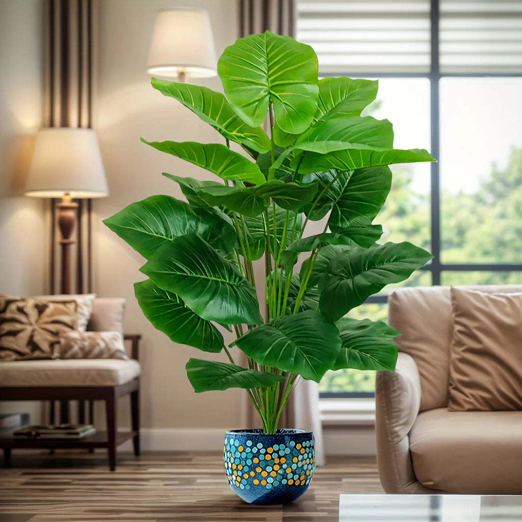 Kunstplant Buiten Taro Palm 100cm 18 Bladeren Woonkamer Buiten Nep Plant Grote Kunstboom Tropisch Interieur Decoratie | Sansoti