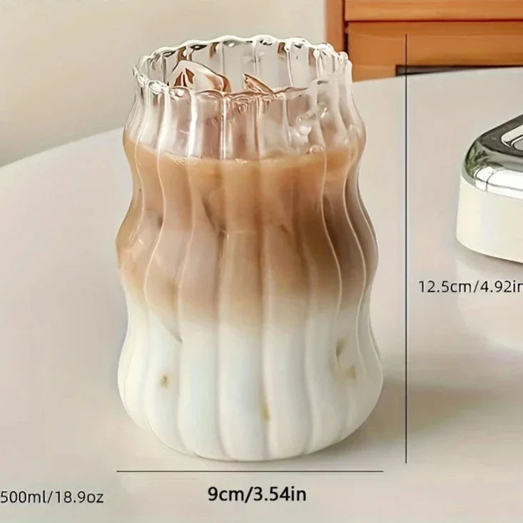 Hittebestendig Geribbeld Glas 4-delige Set – Dubbelwandig Drinkglas voor Warme en Koude Dranken – Eco-vriendelijk Borosilicaatglas 350ml | Sansoti
