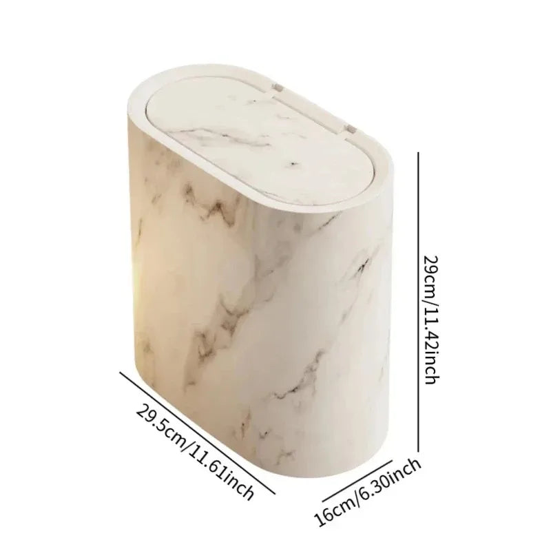 Afvalbak Marmerdesign Ellips Push Deksel Badkamer WC Kantoor Nordic Scandinavisch Compact Hygiënisch | Sansoti