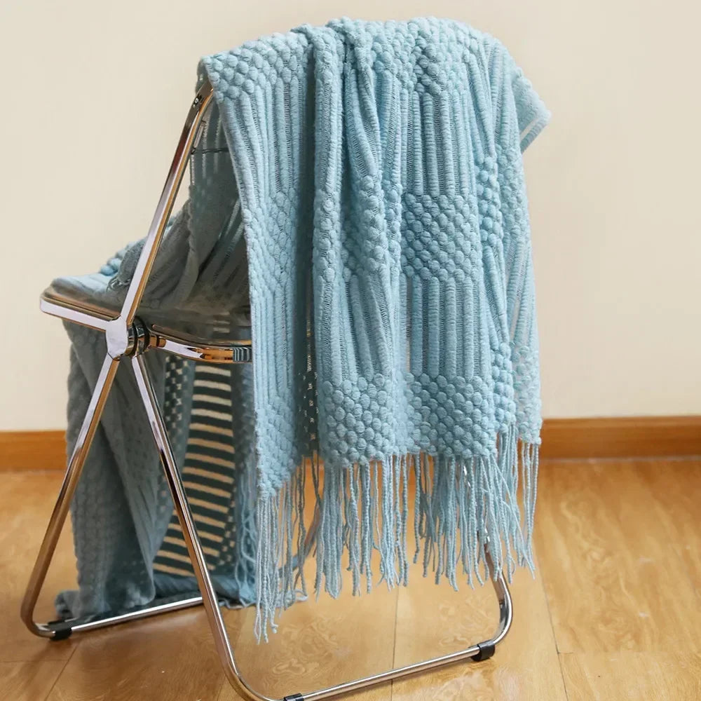 Gestrickte Decke aus Acryl, weich und warm, mit skandinavischem Muster, Sofadecke für Schlafzimmer und Wohnzimmer, dekorative Decke | Sansoti