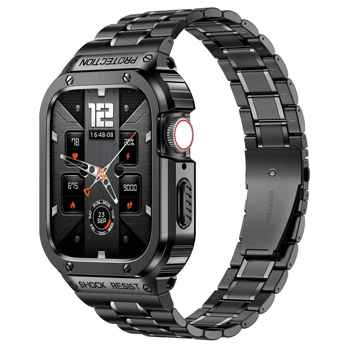 Edelstahl-Uhrenarmband mit Schutzhülle, 45 mm, 44 mm, Smartwatch-Zubehör, Schwarz, Silber, Gold, stilvoll | Sansoti