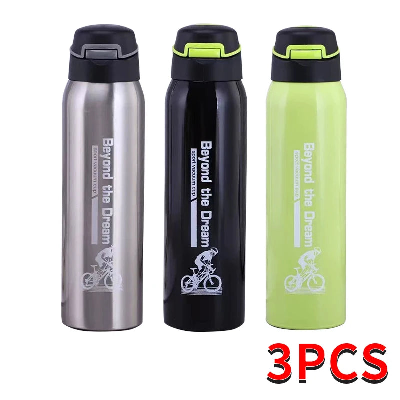 Gourde thermos pour vélo 500ml à double paroi en acier inoxydable, bouchon sport, cordon de transport, isolation et maintien de la température | Sansoti