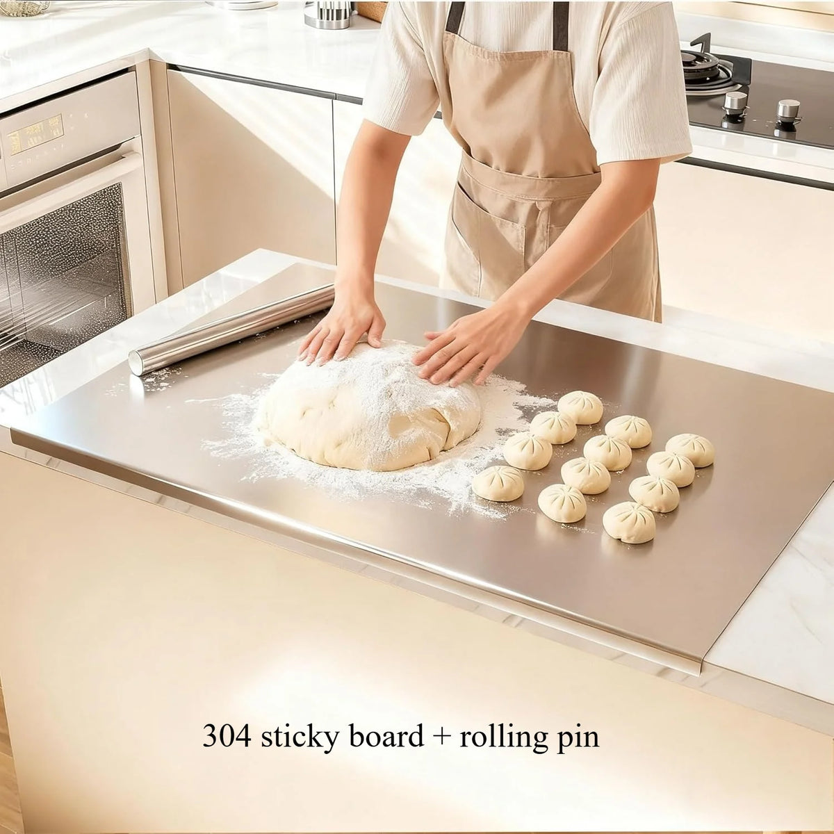 Planche à découper en acier inoxydable avec bord antidérapant, acier 304 antibactérien et hygiénique pour légumes, viande, poisson et pâtisseries, cuisine | Sansoti