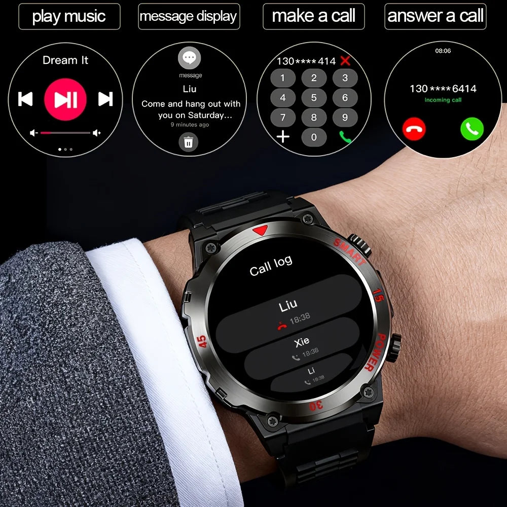 Round Smartwatch 1.52-inch HD Touchscreen Metal Casing Flashlight Bluetooth Heart Rate Monitor Fitness Tracker | Sansoti