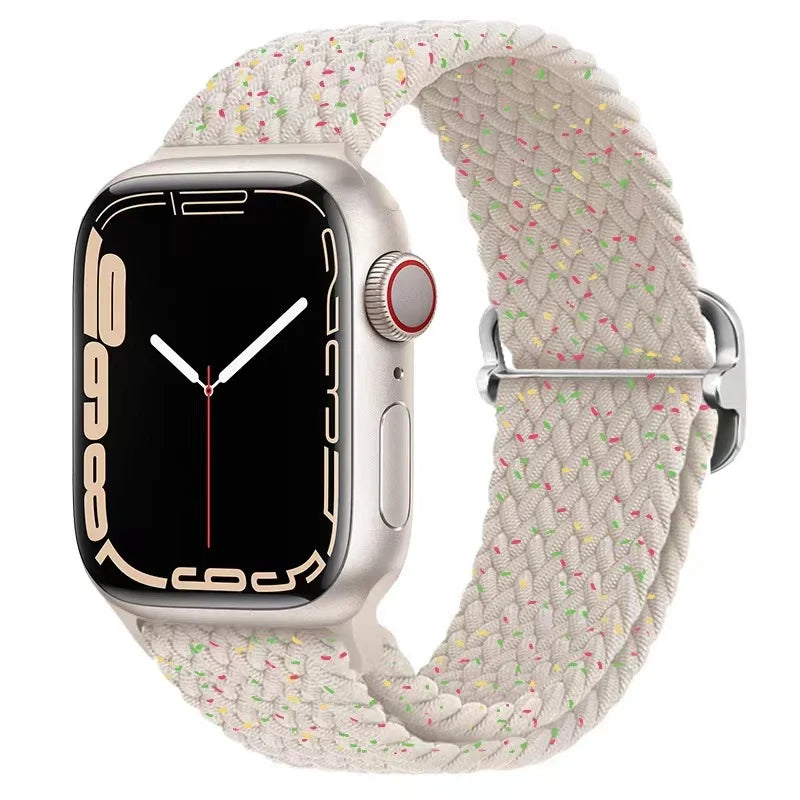 Elastisch gevlochten nylon smartwatch-bandje, 38–49 mm, verstelbaar en ademend, sportband voor Apple Watch | Sansoti