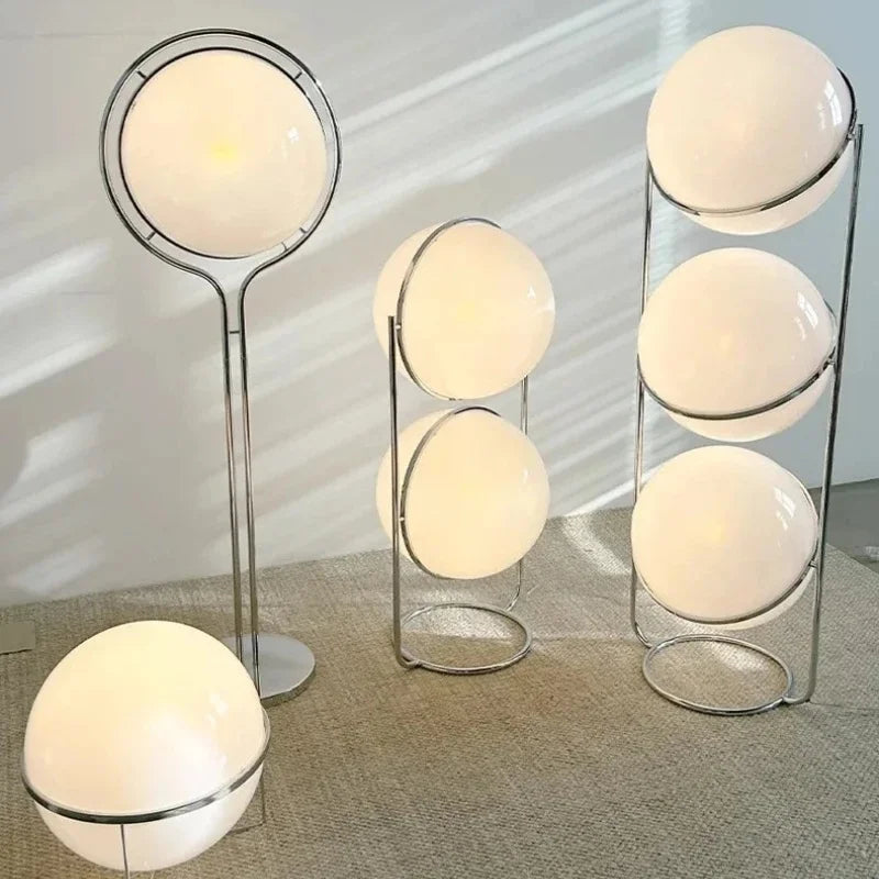 Vloerlamp Bol Wit Acryl Chroom Metaal Art Deco Design E27 LED | Sansoti