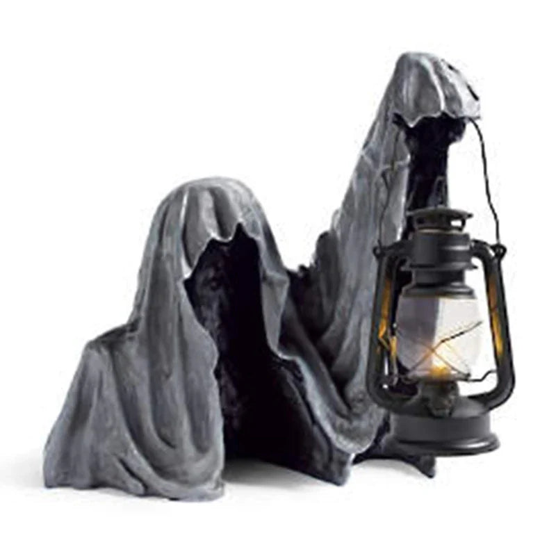 Geflügelte Reaper-Figur mit Laterne aus Kunstharz, wetterfeste Gartendekoration und dekoratives Spukobjekt | Sansoti