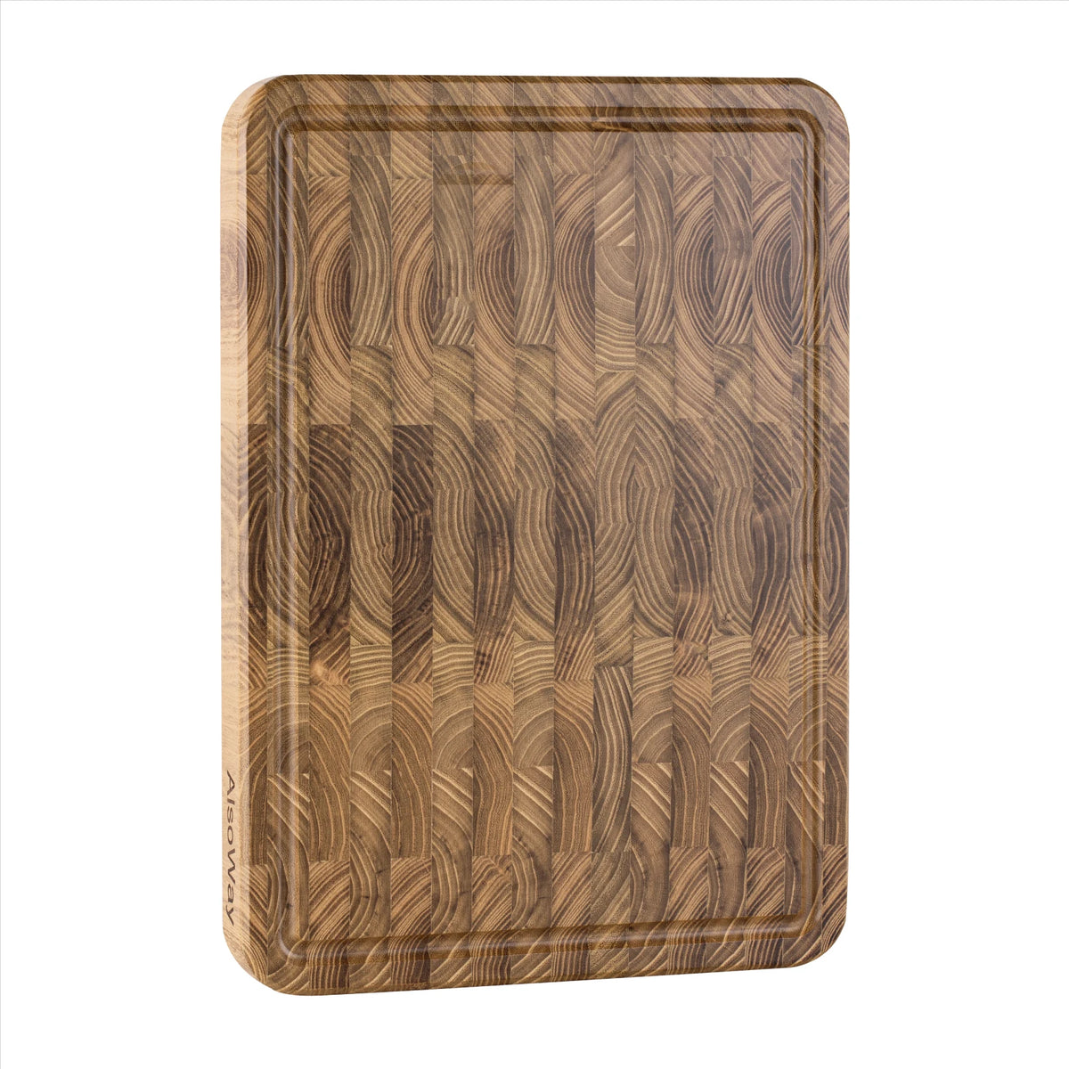 Planche à découper rectangulaire en bois avec rainure à jus et poignées pour hacher professionnellement la viande et les légumes en cuisine | Sansoti