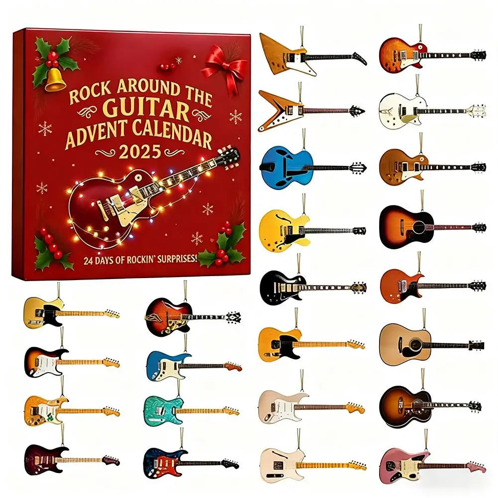 Musical Advent Calendar 24 Compartments Guitar Theme Mini Instrument Accessories Christmas Countdown Decoration | Sansoti
