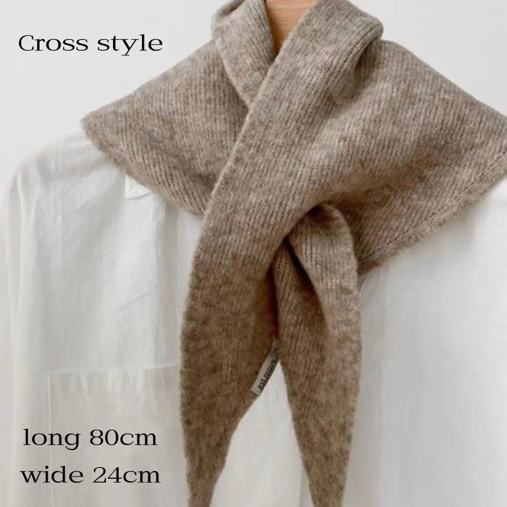 Gebreide Driehoekige Halsdoek Wol 38x105cm Wintersjaal Dames Effen Kleur Warm Omslagdoek Herfst Winter | Sansoti